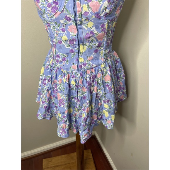 For Love & Lemons Charlene Mini Dress Blue Floral Size S - Picture 9 of 11